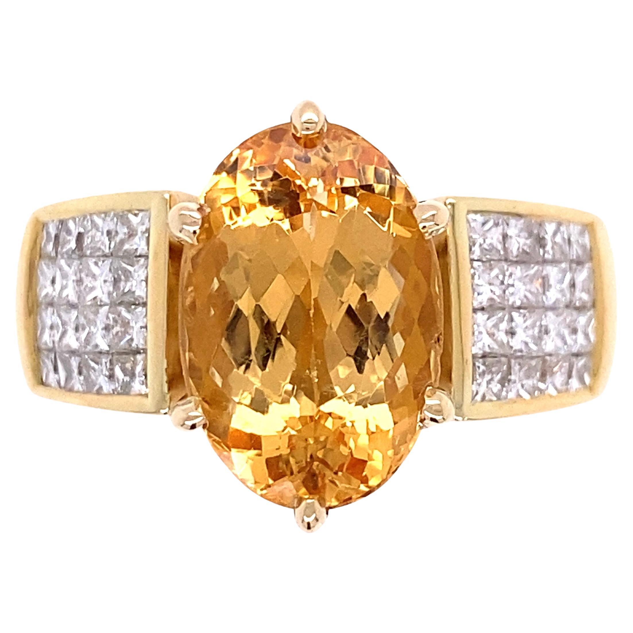 7.52 Carat Imperial Topaz and Diamond Gold Cocktail Ring Estate Fine Jewelry For Sale