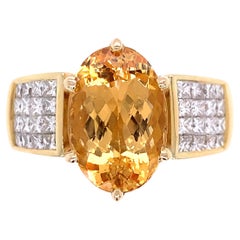7.52 Carat Imperial Topaz and Diamond Gold Cocktail Ring Estate Fine Jewelry