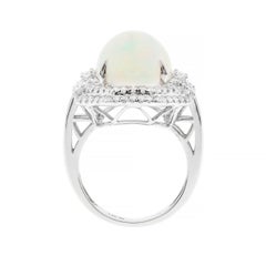 7.52 Carat Oval Cab Ethiopian Opal Diamond Accents 14K White Gold Ring