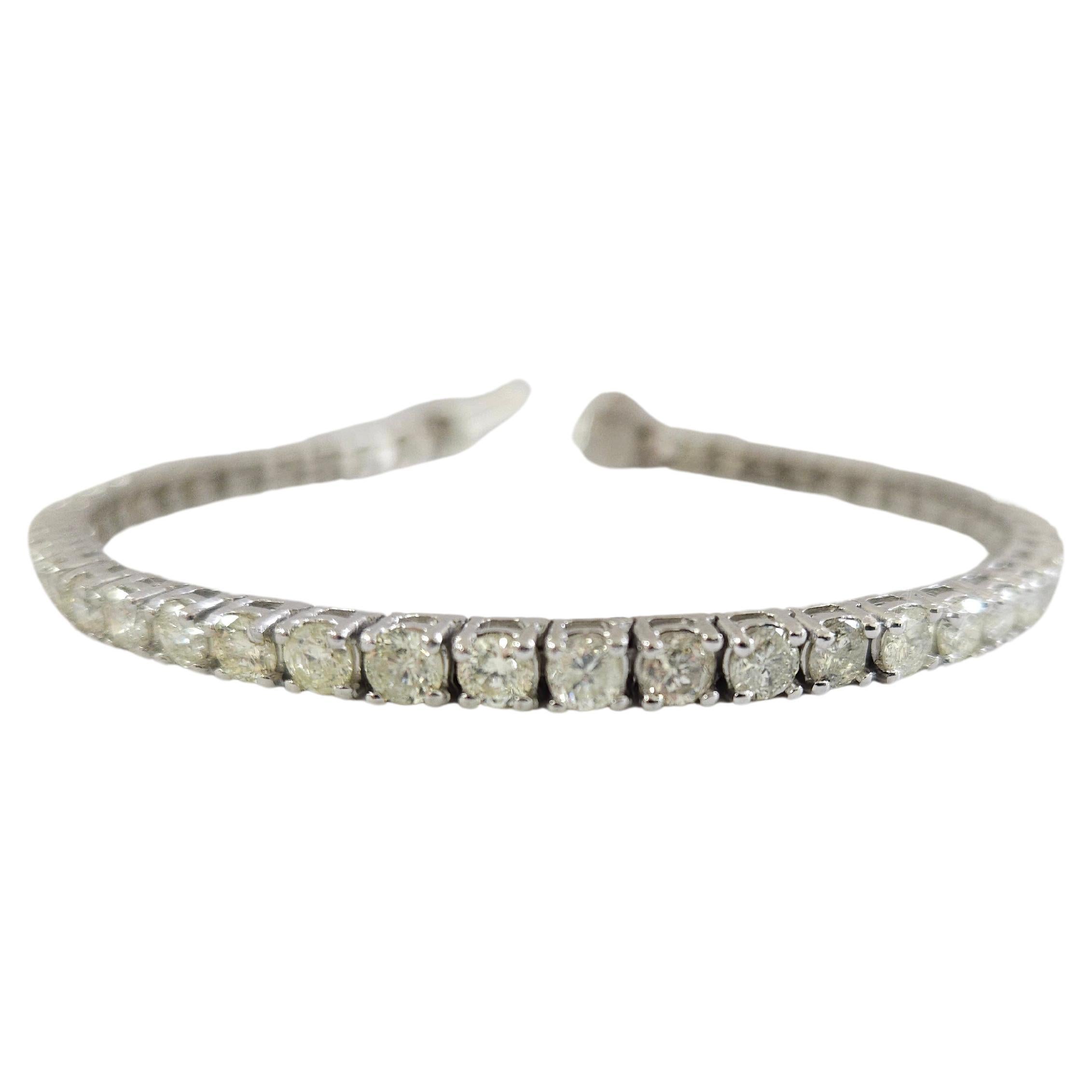 Bracelet de tennis en or blanc 14 carats avec diamants ronds taillés en brillant de 7,52 carats