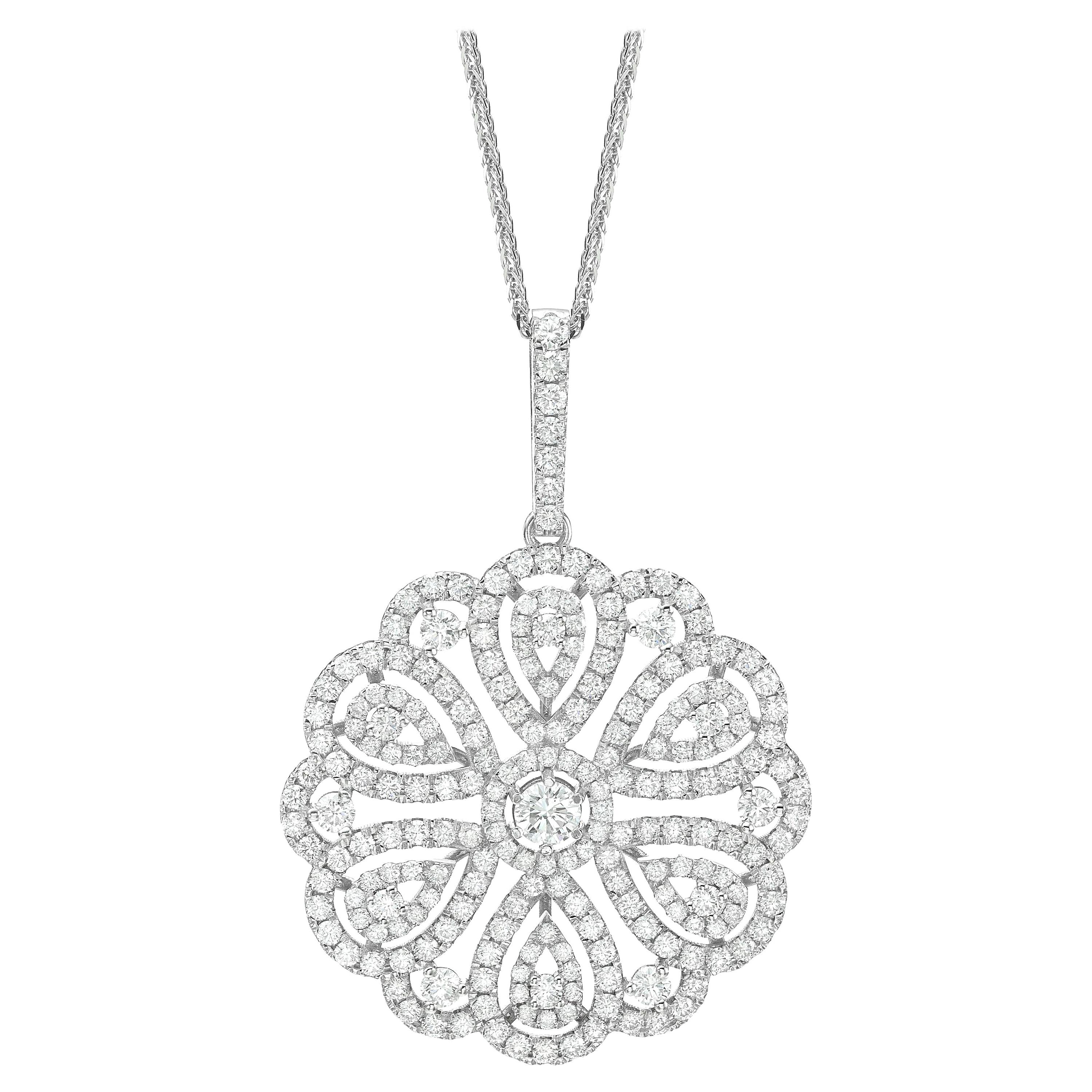 7.52 Carat Round Diamond Cluster Pendant with 18K Gold  Necklace