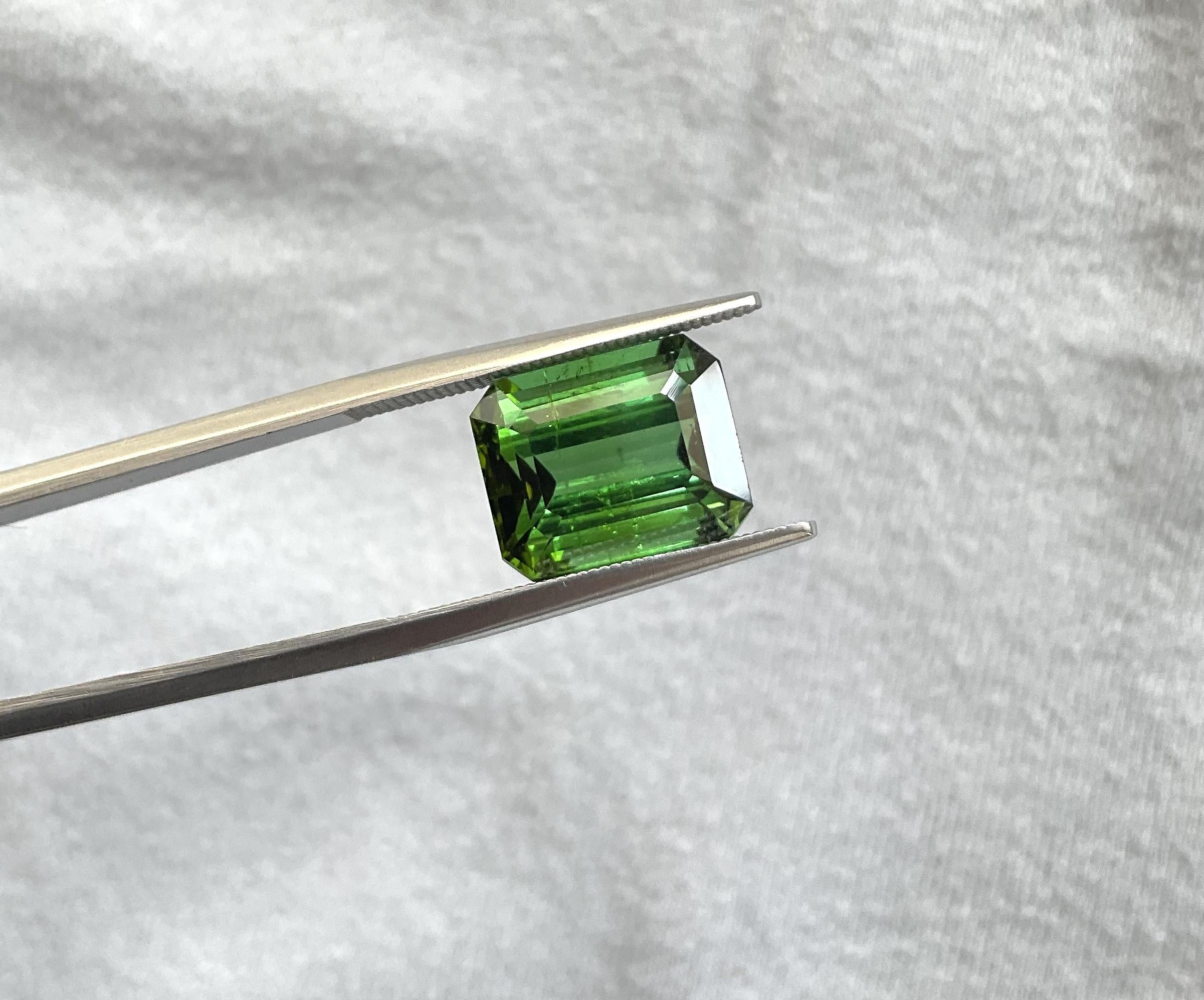 Women's or Men's 7.52 carats Nigeria green tourmaline Top Quality Octagon Cut stone natural Gem For Sale