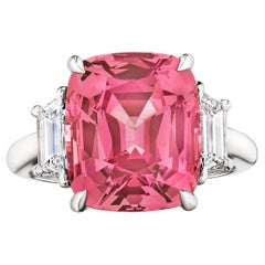 7.53 Carat Cushion Cut Natural Burma Mauve Pink Spinel Diamond Platinum Ring