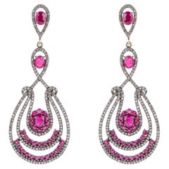 7.53 Carat Diamond and Ruby Dangle Earrings