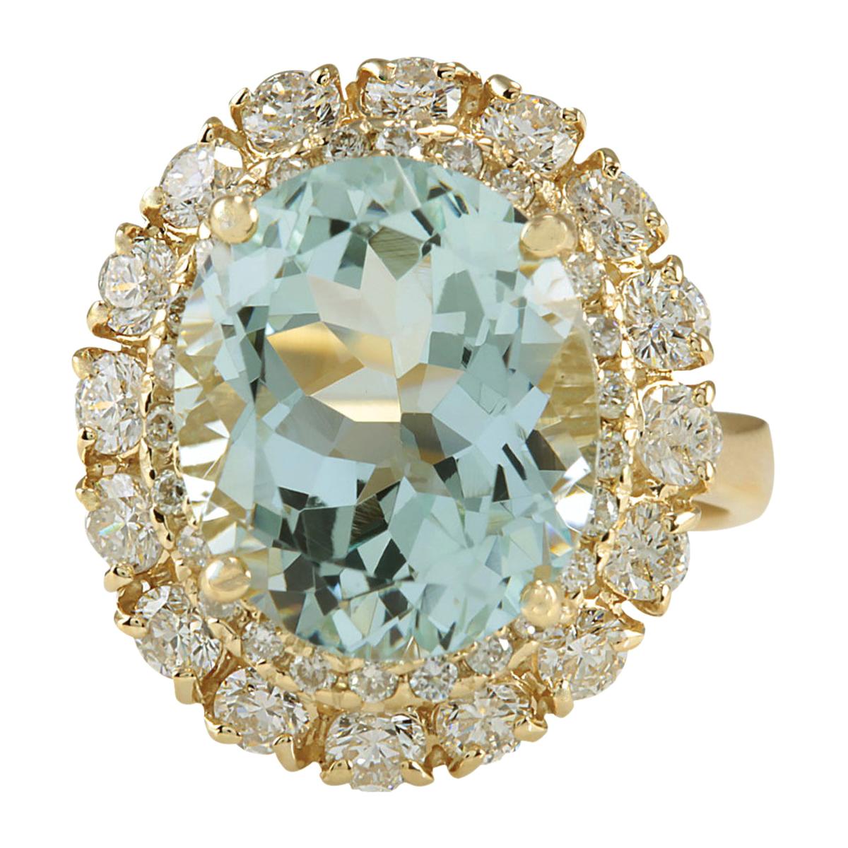 Natural Aquamarine Diamond Ring In 14 Karat Yellow Gold 