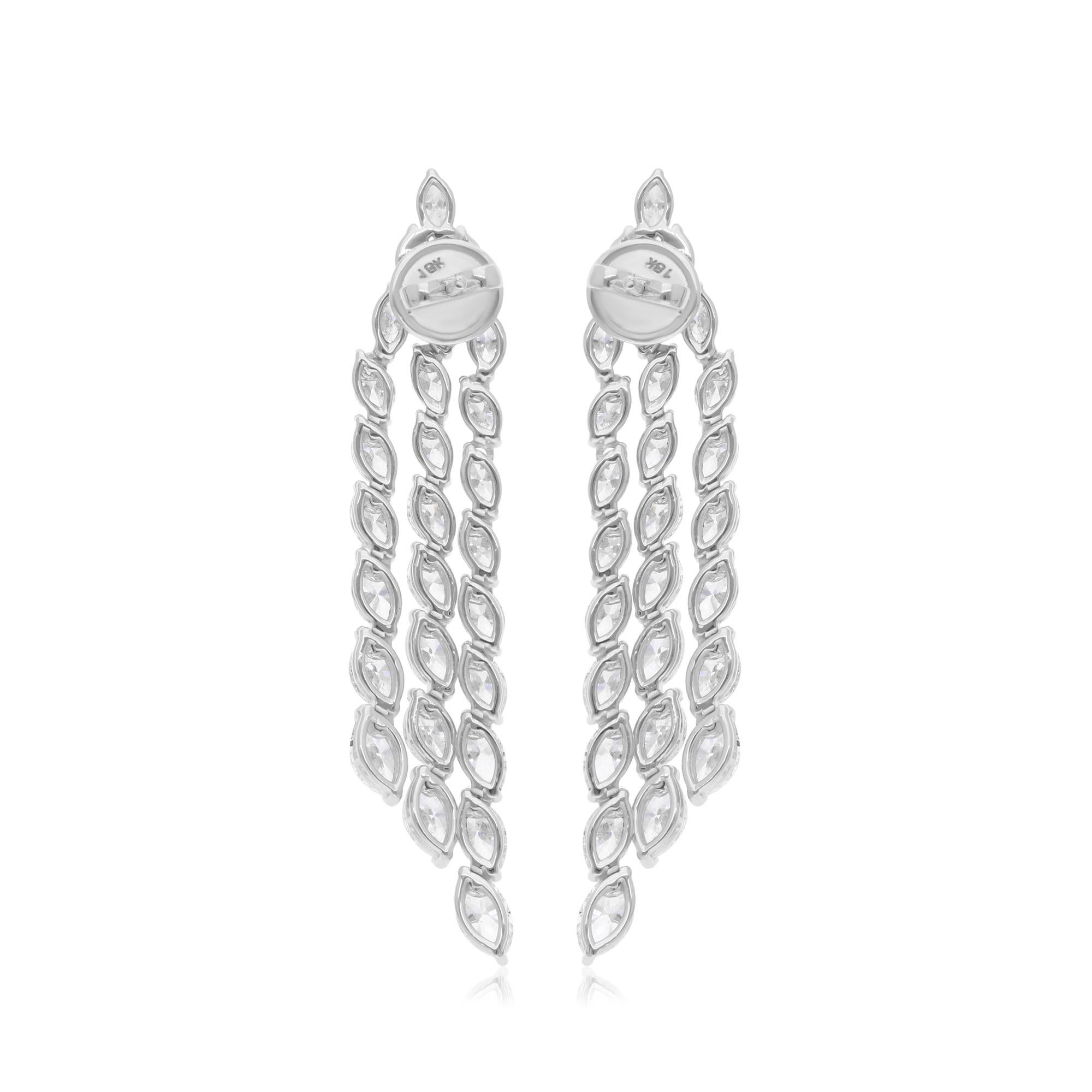 Taille Marquise Boucles d'oreilles chandelier en diamant taille brillant de 7,53 carats SI/H en or blanc 14 carats en vente