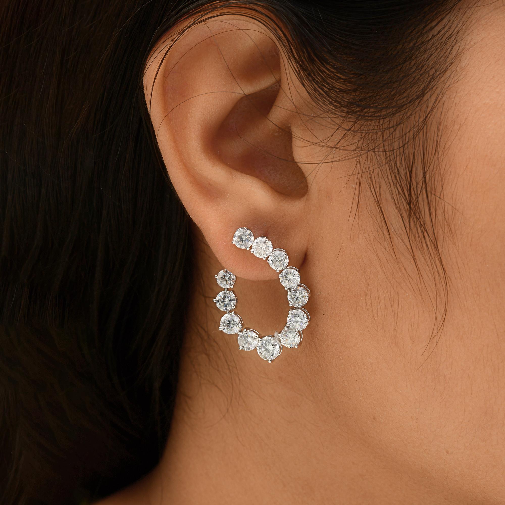 Modern 7.53 Carat SI/H Round Brilliant Cut Diamond Earrings 14 Karat White Gold Jewelry For Sale