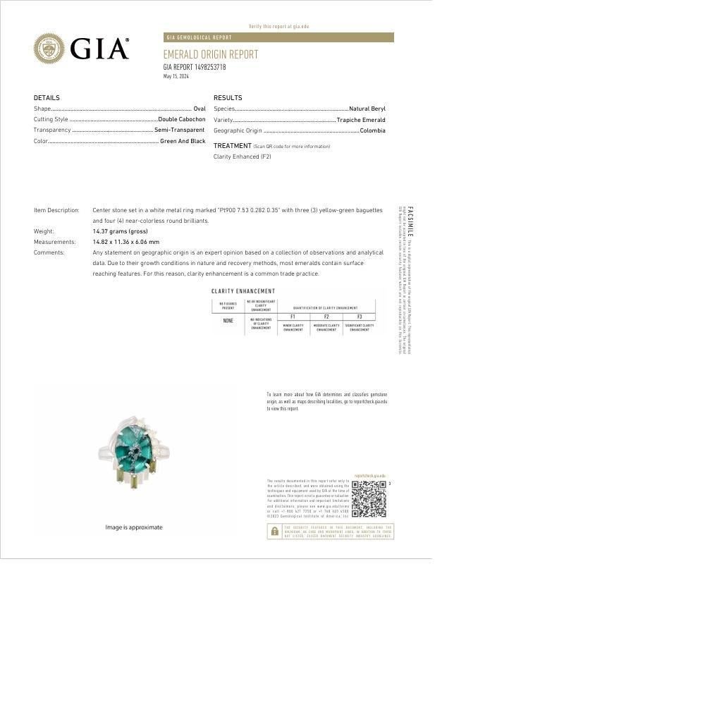 7.53 Carat Trapiche Emerald Diamond Platinum Ring, GIA Certified In Excellent Condition For Sale In Beverly Hills, CA