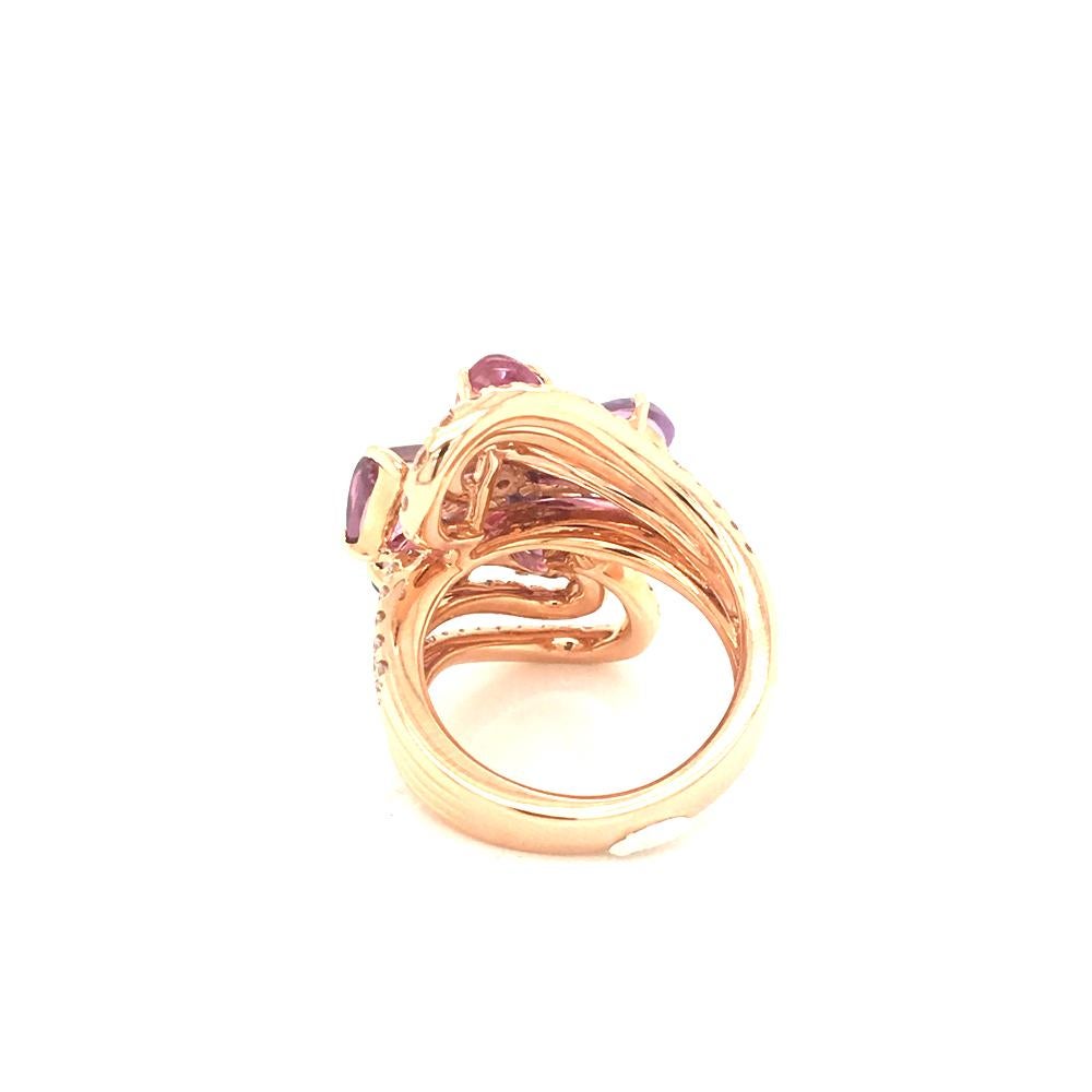 Women's 7.53 Carat Cabochon  Pink Sapphire flower 1.27 Carat of Diamond rose Gold Ring