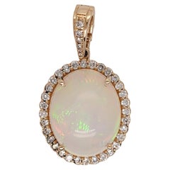 7.53 ct Opal Pendant w Pave Clasp Bail in 14K Gold Diamond Accents Oval 16x13mm