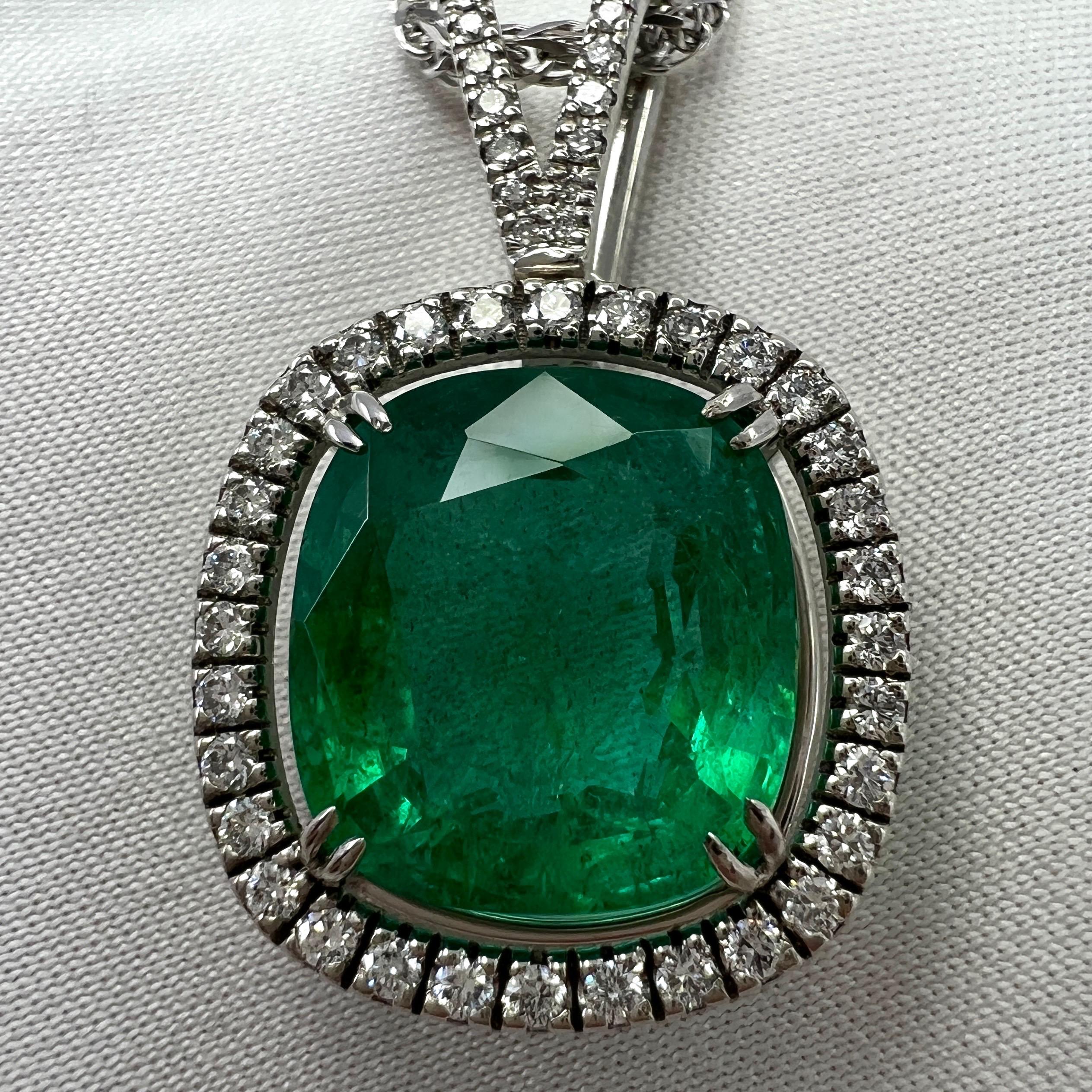 Cushion Cut 7.53ct GIA Certified Rare Russian Emerald & Diamond 18k White Gold Halo Pendant