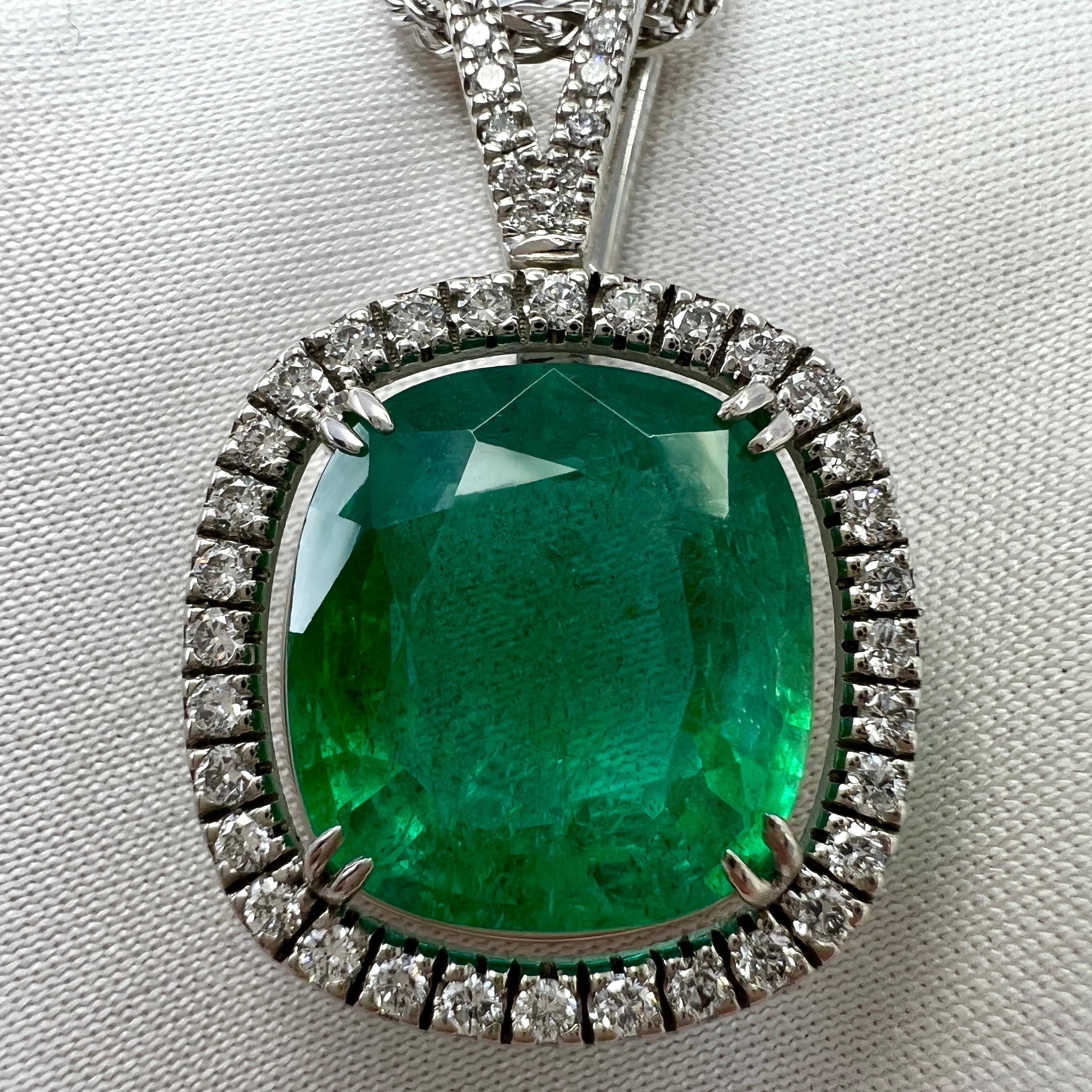 Women's or Men's 7.53ct GIA Certified Rare Russian Emerald & Diamond 18k White Gold Halo Pendant