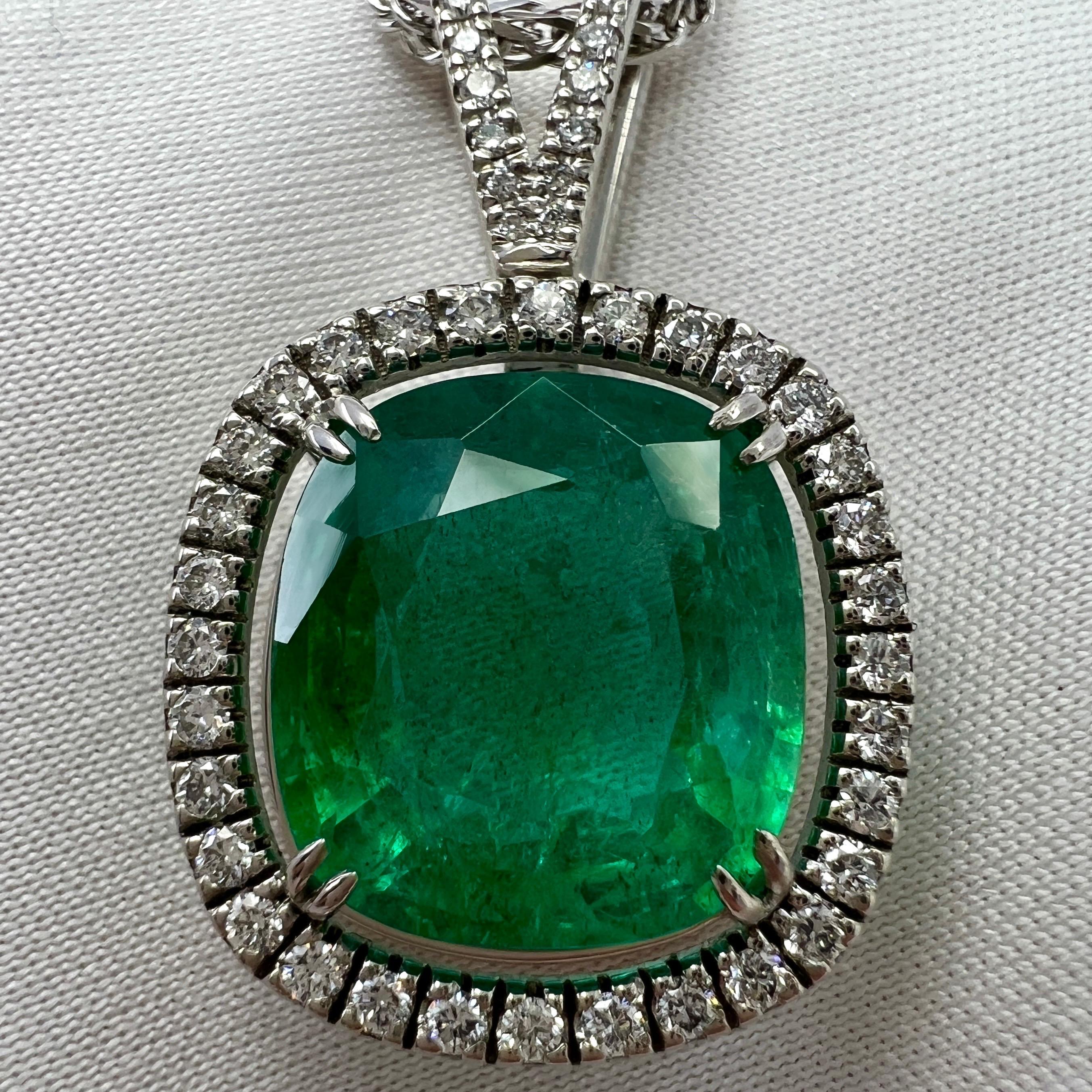 7.53ct GIA Certified Rare Russian Emerald & Diamond 18k White Gold Halo Pendant 2