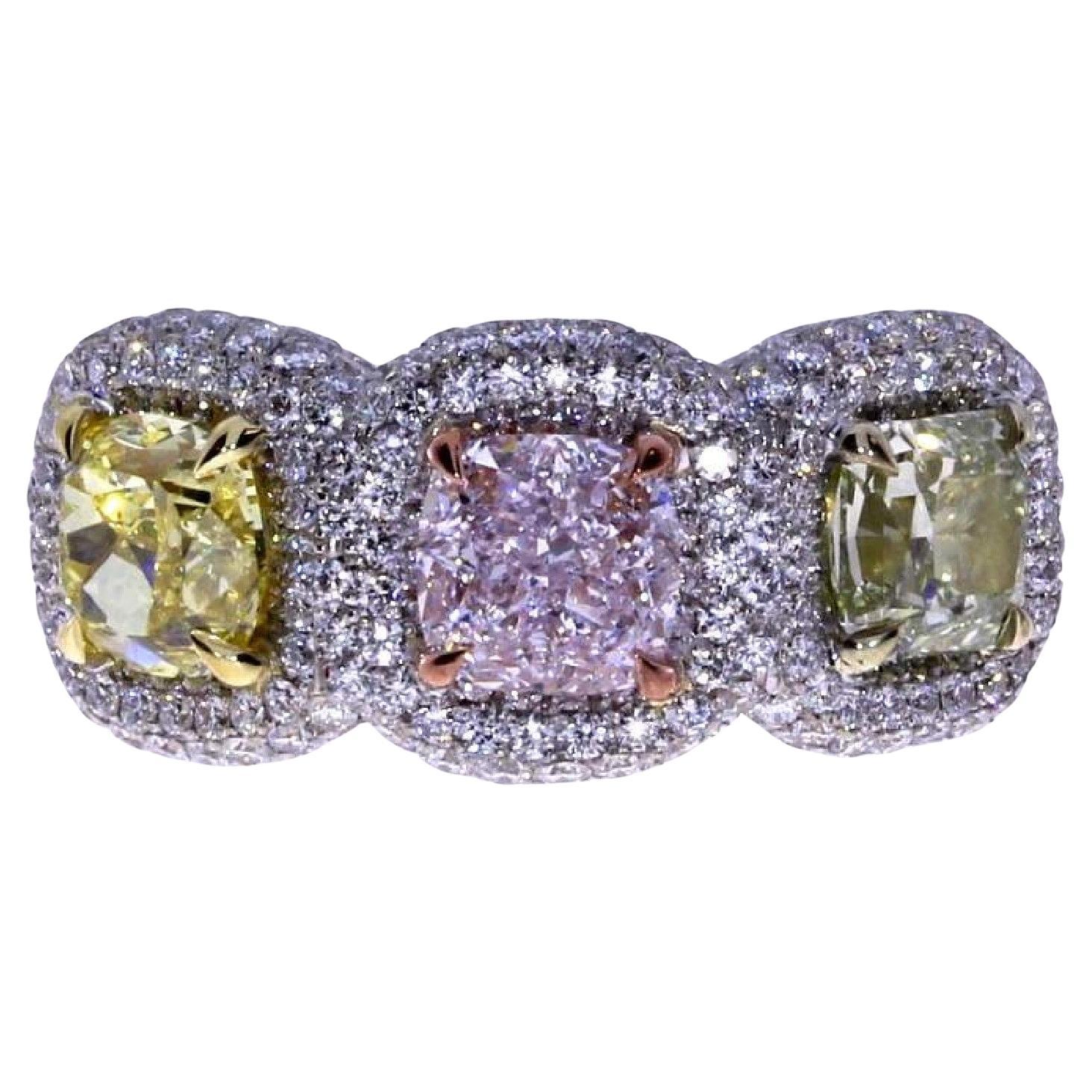 7.53ct GIA Certified Tri Fancy Color Cushion Diamond Ring
