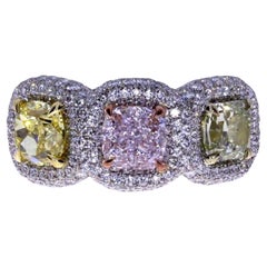 Used 7.53ct GIA Certified Tri Fancy Color Cushion Diamond Ring