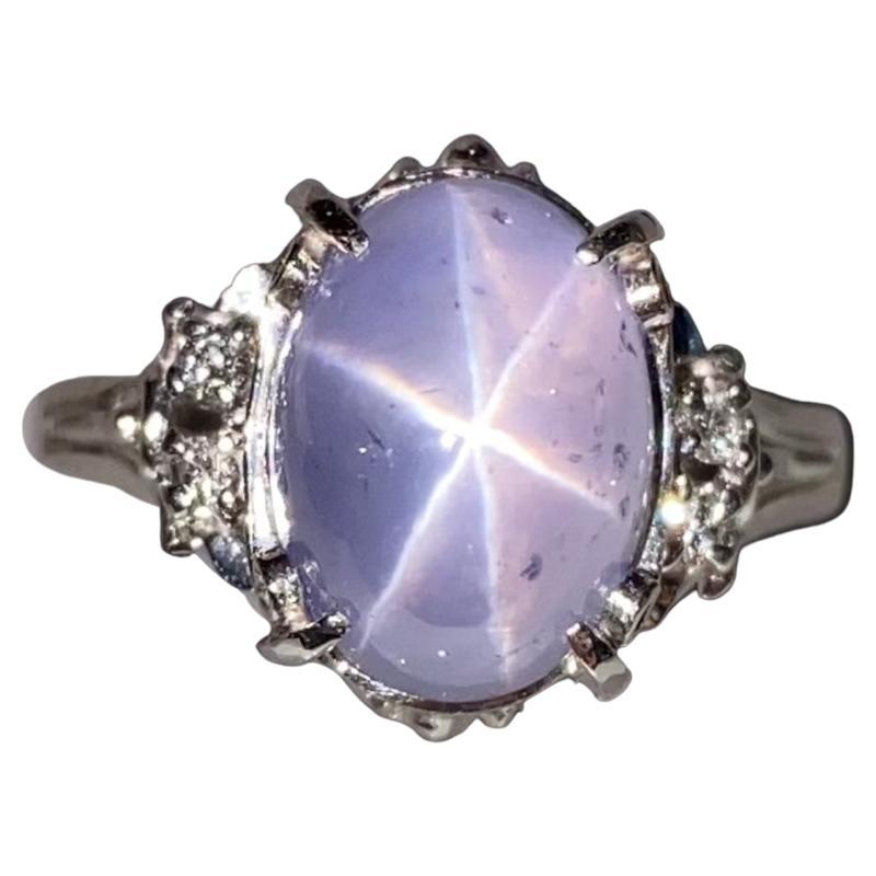 Eostre Purple Star Sapphire and Diamond Ring in Platinum 900 For Sale