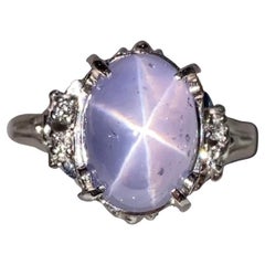 Antique Eostre Purple Star Sapphire and Diamond Ring in Platinum 900