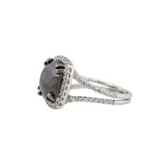 7.54 Carat Black Cushion Shape Diamond Halo Ring 14 Karat in Stock