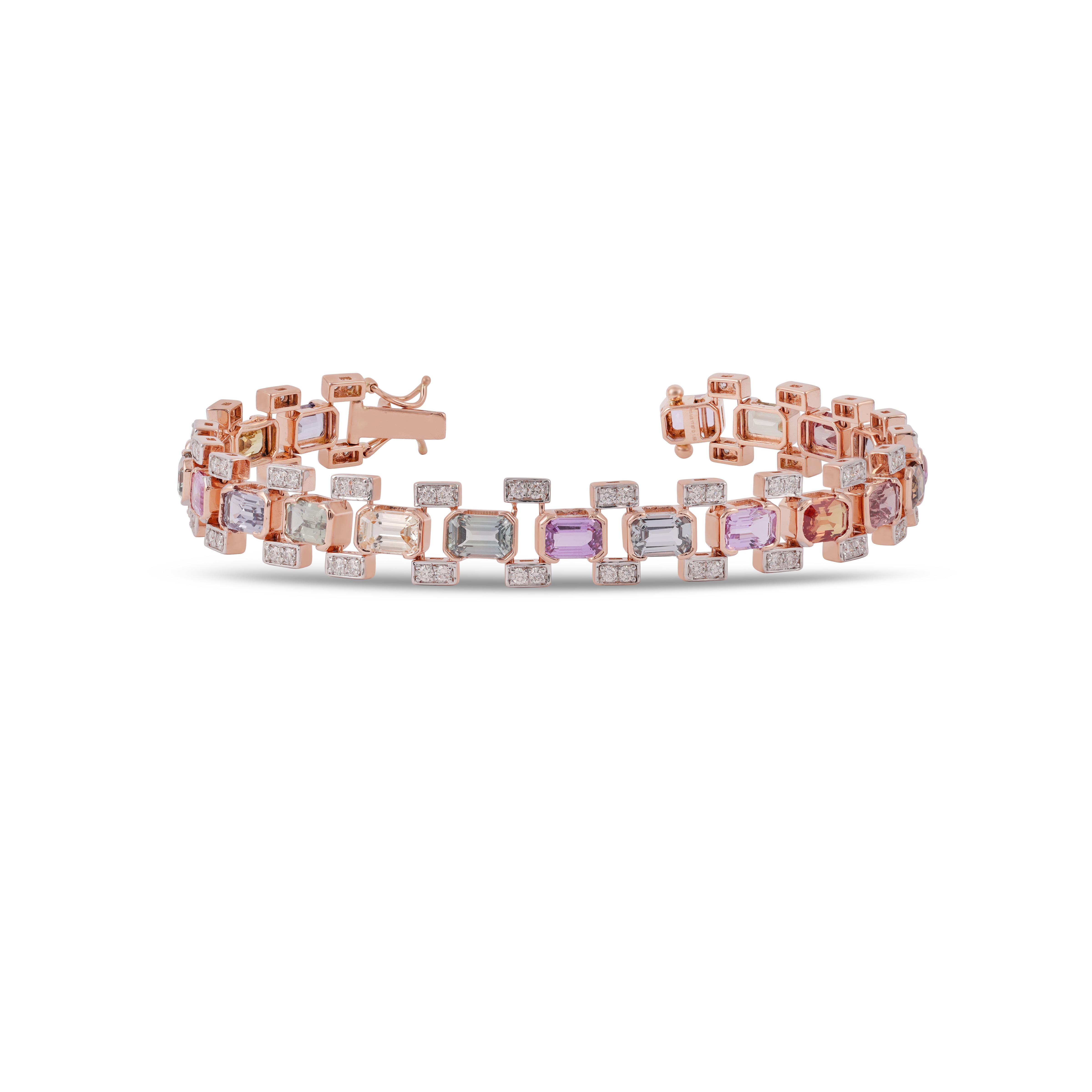 Contemporary Multi Sapphire & Diamond Bracelet in 18 Karat Gold For Sale