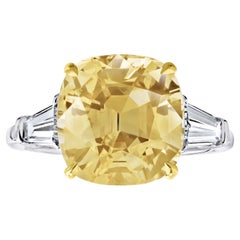 7.54 Carat Cushion Yellow Sapphire and Diamond Platinum Ring