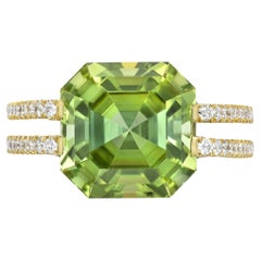 7.54 Carat Mint Green Tourmaline Diamond Ring in 18K Yellow Gold by Merkaba