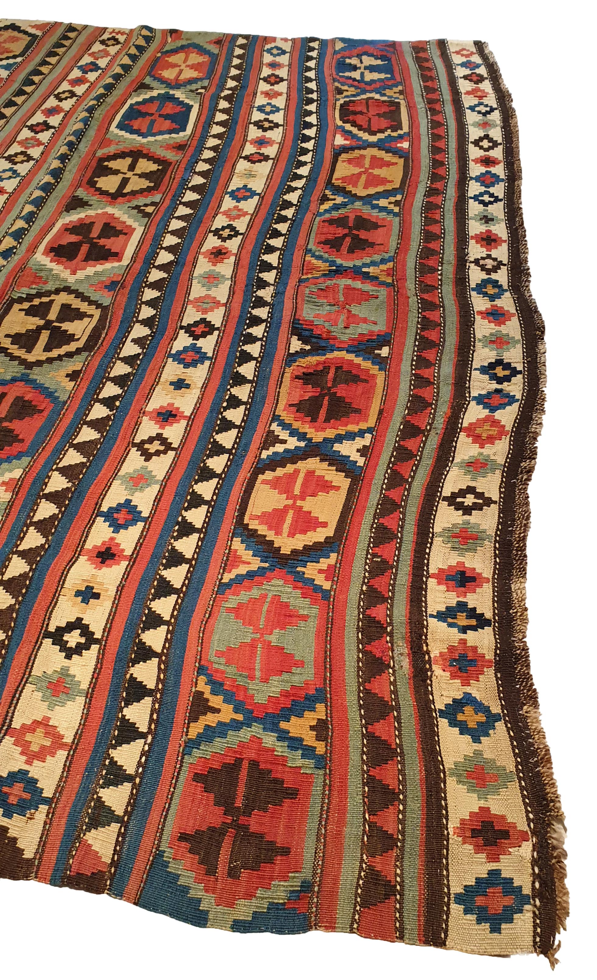 Hand-Woven 754 - Kilim from the Late 19th Century Caucasian