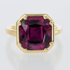 7.54 Rhodolite Ring-Radiant Cut-18KT Yellow Gold-GIA Certified-Rare