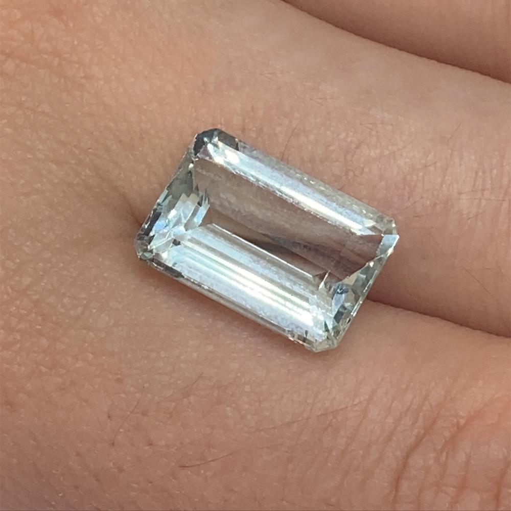 Description:

Gem Type: Aquamarine 
Number of Stones: 1
Weight: 7.54 cts
Measurements: 14.59 x 10.27 x 6.51 mm
Shape: Emerald Cut
Cutting Style Crown: Step Cut
Cutting Style Pavilion: Step Cut 
Transparency: None
Clarity: Very Very Slightly