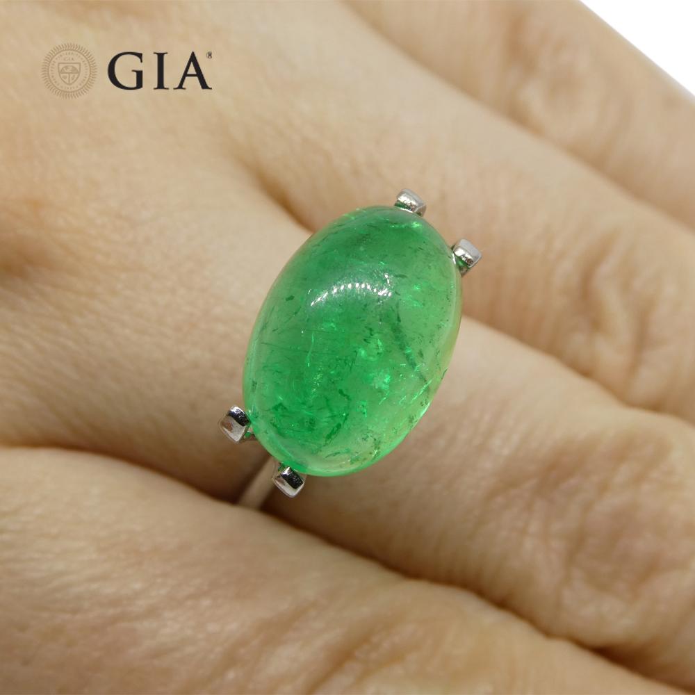 Oval Cut 7.54ct Oval Cabochon Green Emerald GIA Certified Colombia   For Sale