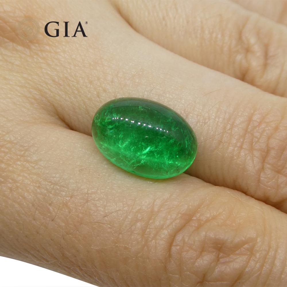 Women's or Men's 7.54ct Oval Cabochon Green Emerald GIA Certified Colombia   For Sale