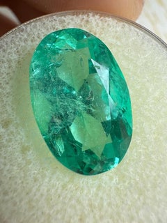 7.55 Carat Bluish Green Colombian Emerald Oval Cut - May Birthstone Gem