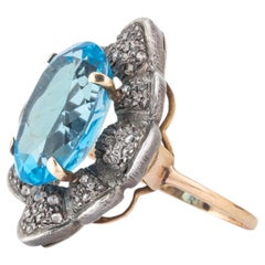 Modern 7.55ct Blue Topaz and Diamond Solitaire Ring, Silver, India