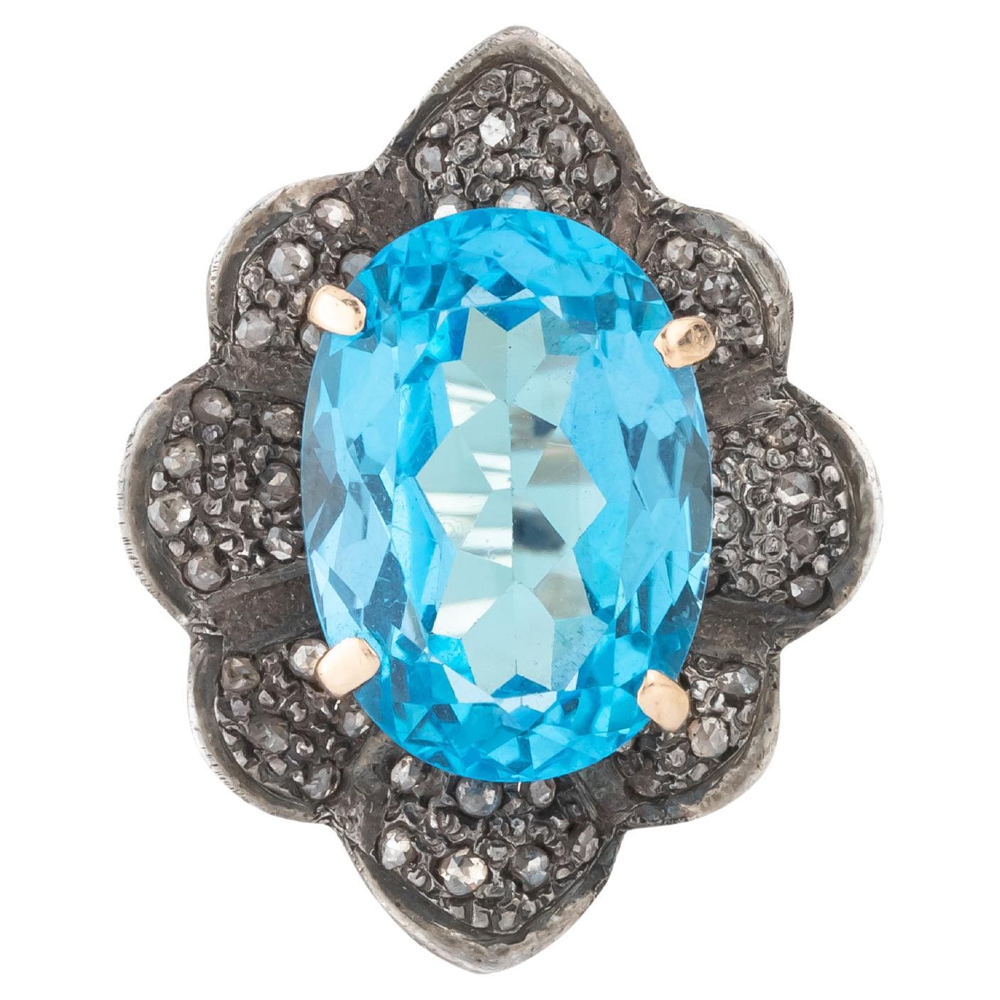 7,55 Karat Diamant und Blautopas Solitär Ring im Angebot