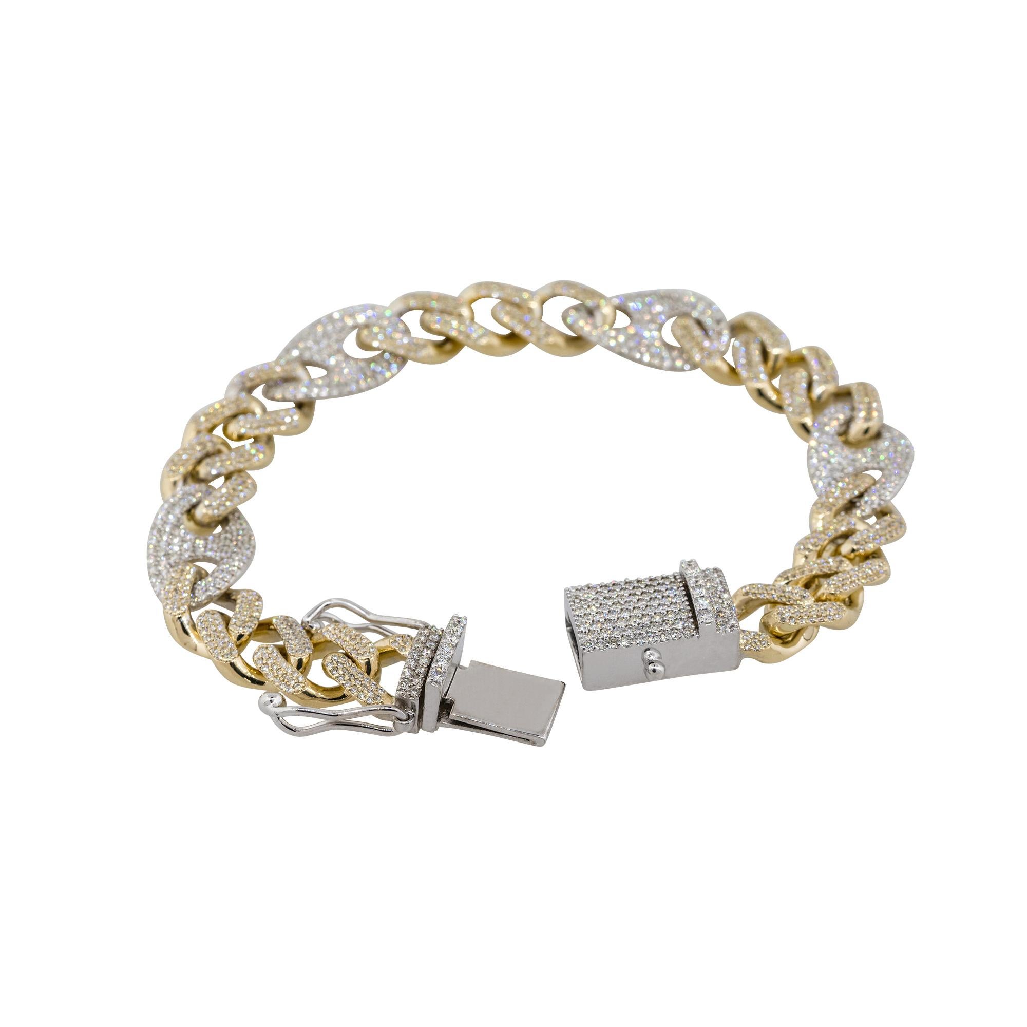 Bracelet à maillons en or 14 carats avec diamants pavés de 7,55 carats pour hommes Excellent état - En vente à Boca Raton, FL