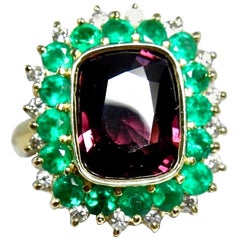 Bague Cocktail 7.55 Carat Spinelle Fine, Emeraude Colombienne et Diamant 18 Karart