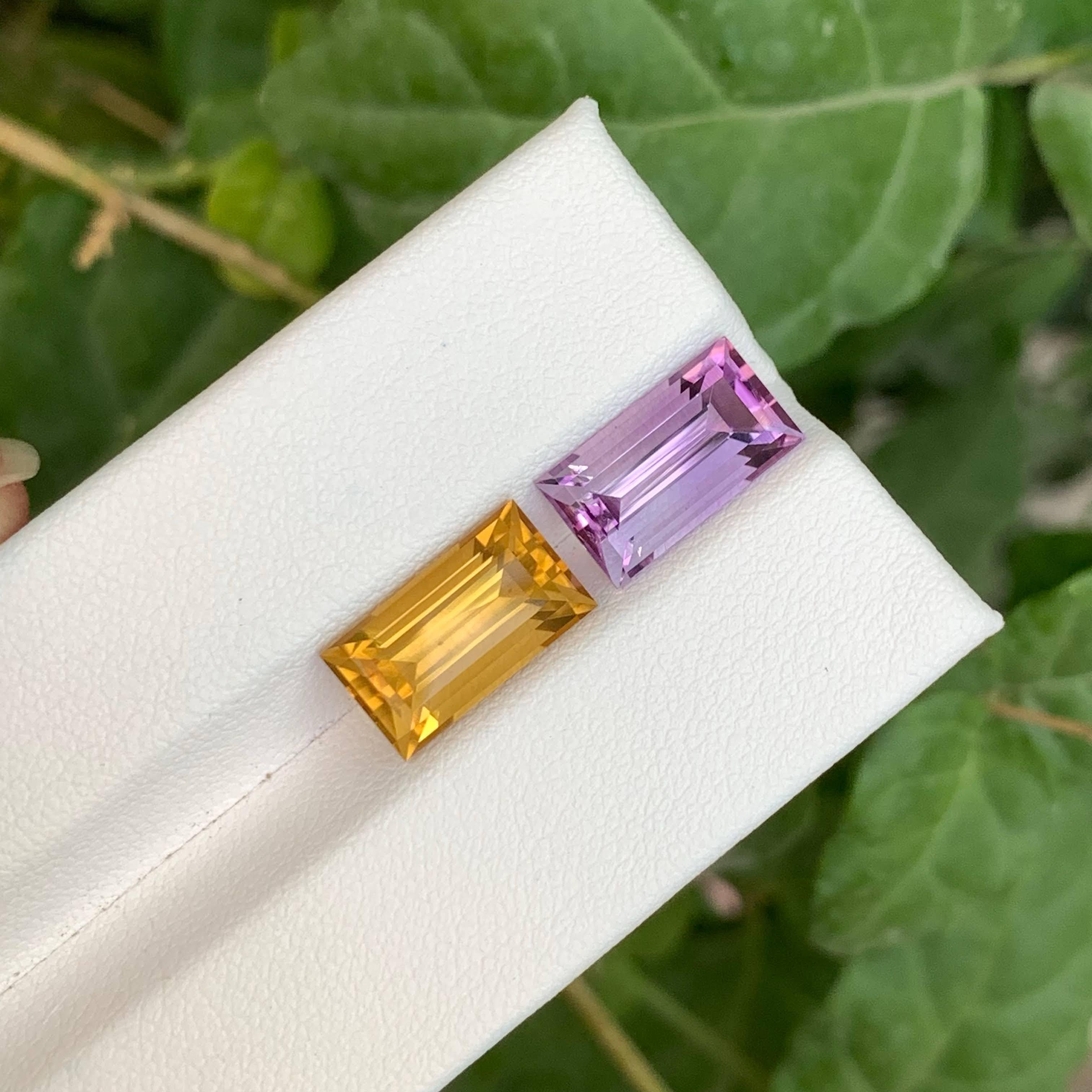 7.55 Carat Loose Reverse Pairs Loose Amethyst Citrine Baguette Shape from Brazil For Sale 4