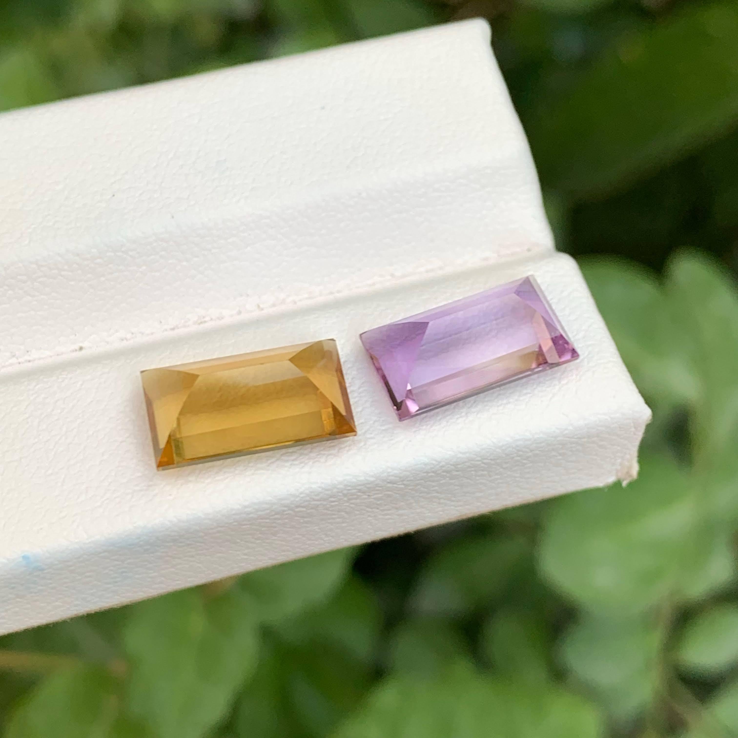 Modern 7.55 Carat Loose Reverse Pairs Loose Amethyst Citrine Baguette Shape from Brazil For Sale