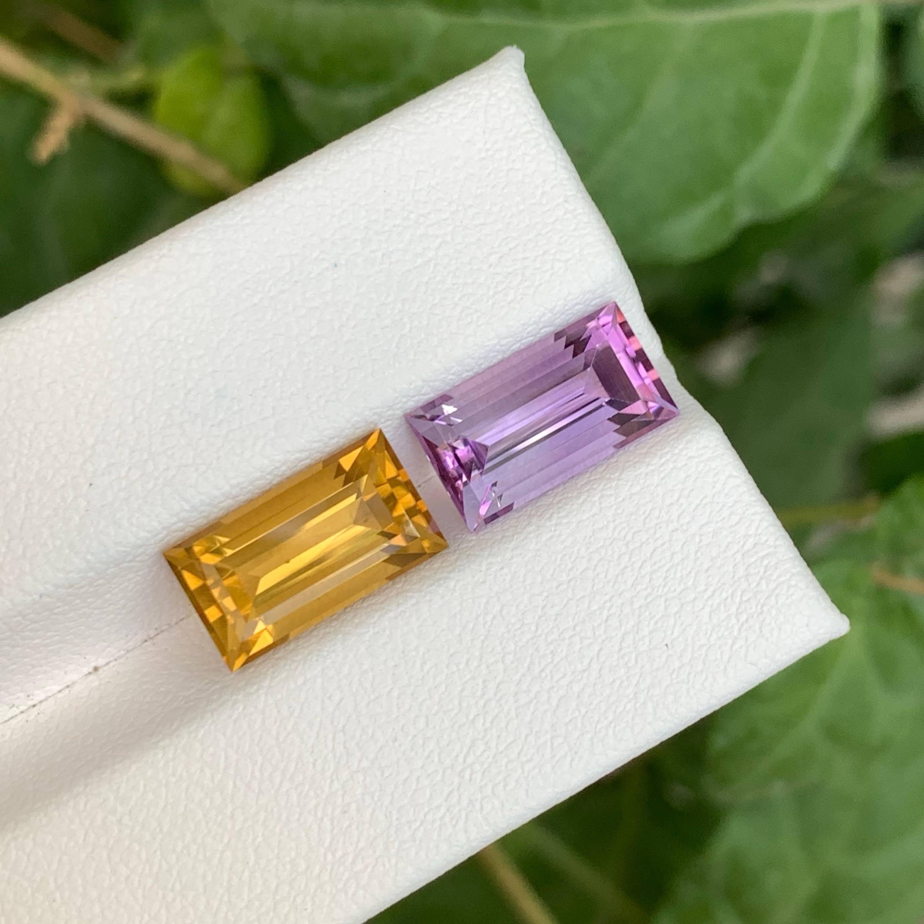 Baguette Cut 7.55 Carat Loose Reverse Pairs Loose Amethyst Citrine Baguette Shape from Brazil For Sale