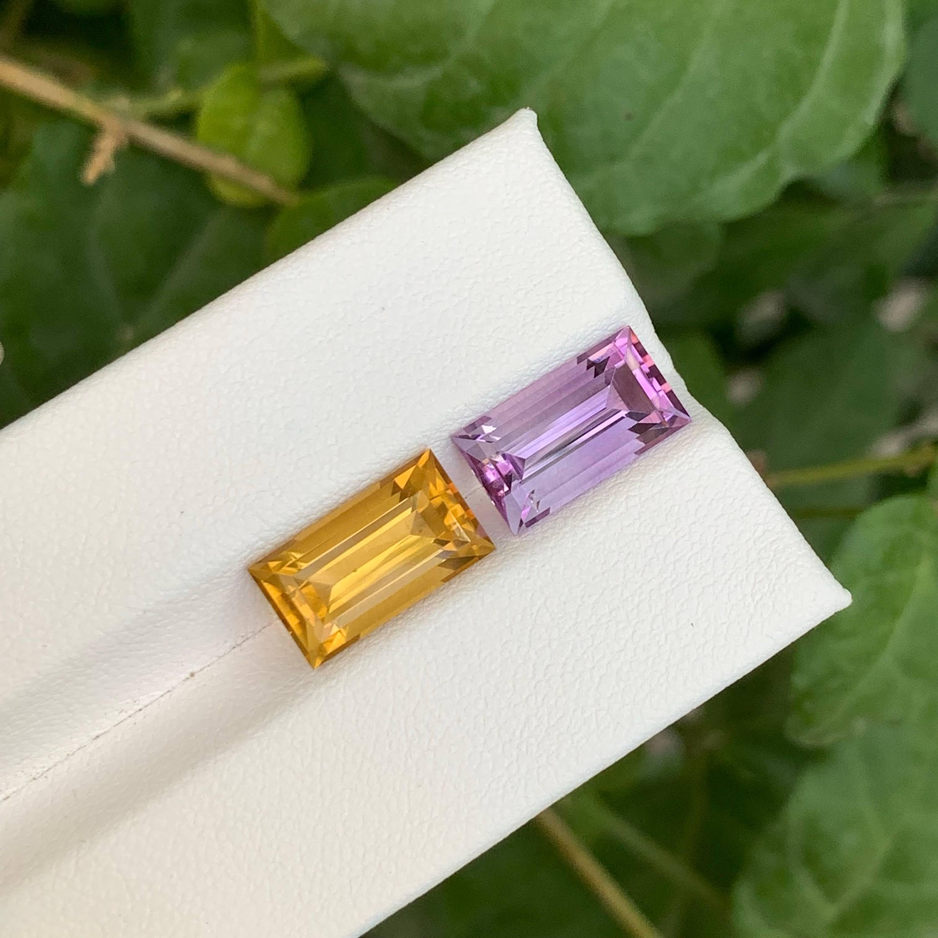 7.55 Carat Loose Reverse Pairs Loose Amethyst Citrine Baguette Shape from Brazil In New Condition For Sale In Bangkok, TH
