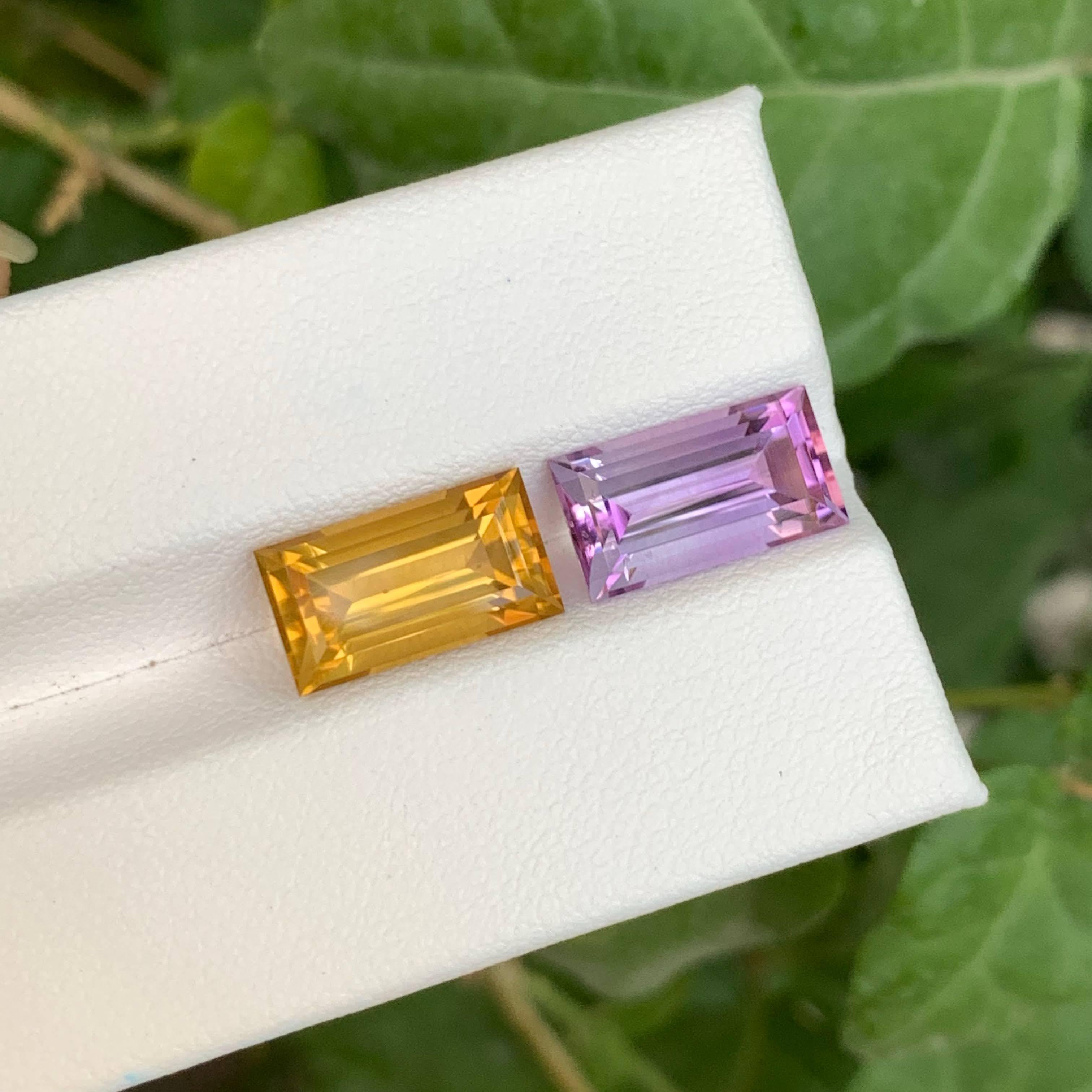 Women's or Men's 7.55 Carat Loose Reverse Pairs Loose Amethyst Citrine Baguette Shape from Brazil For Sale