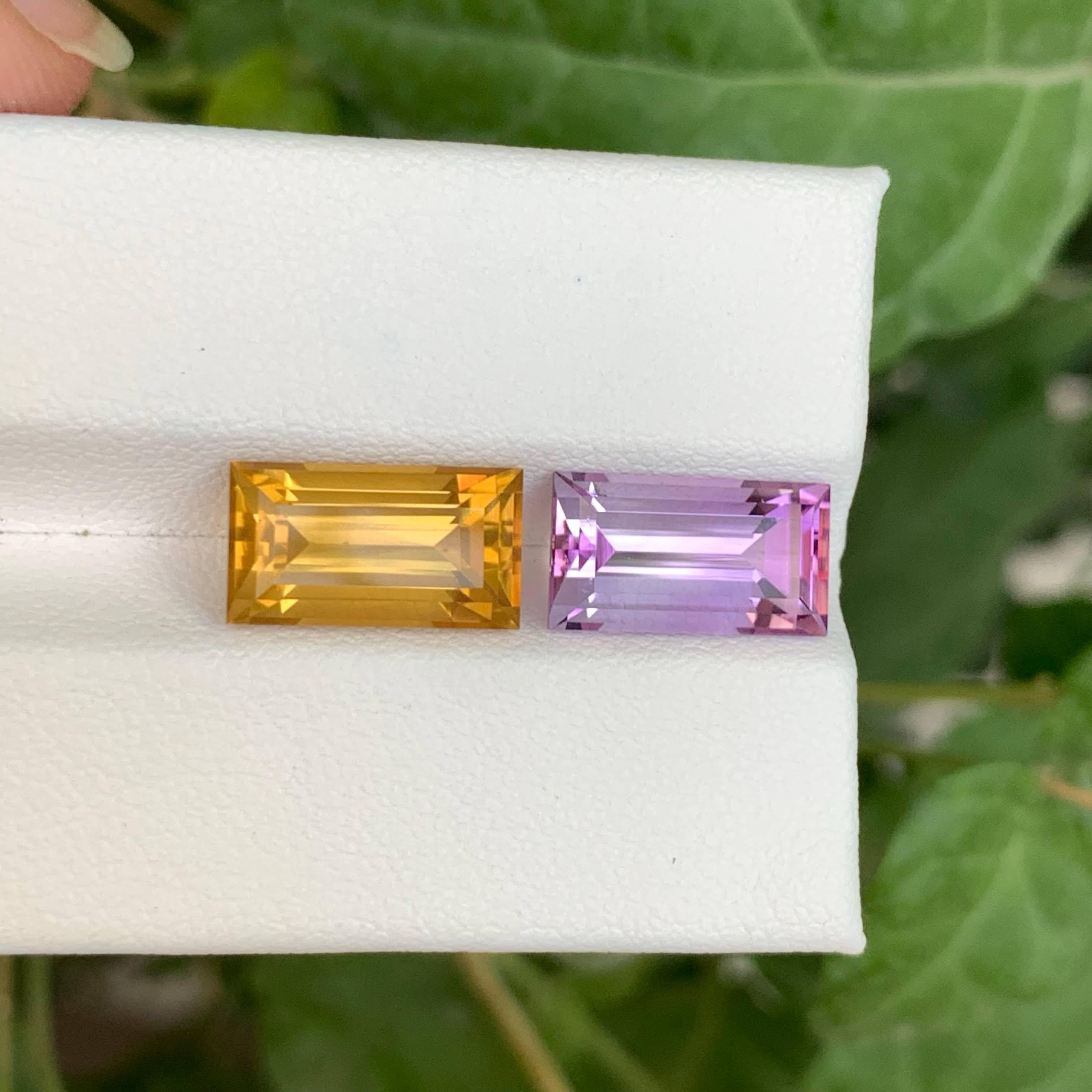 7.55 Carat Loose Reverse Pairs Loose Amethyst Citrine Baguette Shape from Brazil For Sale 1