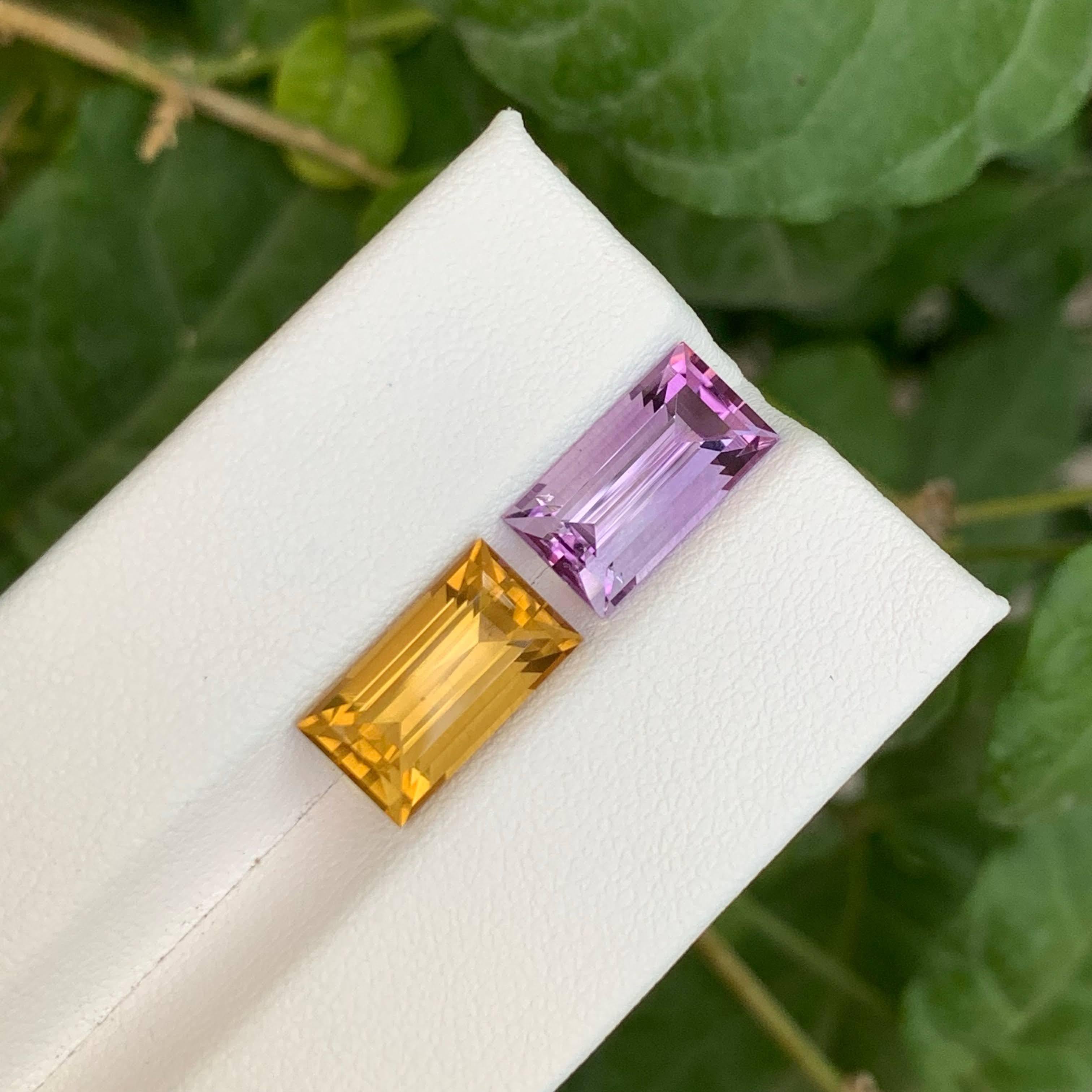 7.55 Carat Loose Reverse Pairs Loose Amethyst Citrine Baguette Shape from Brazil For Sale 2