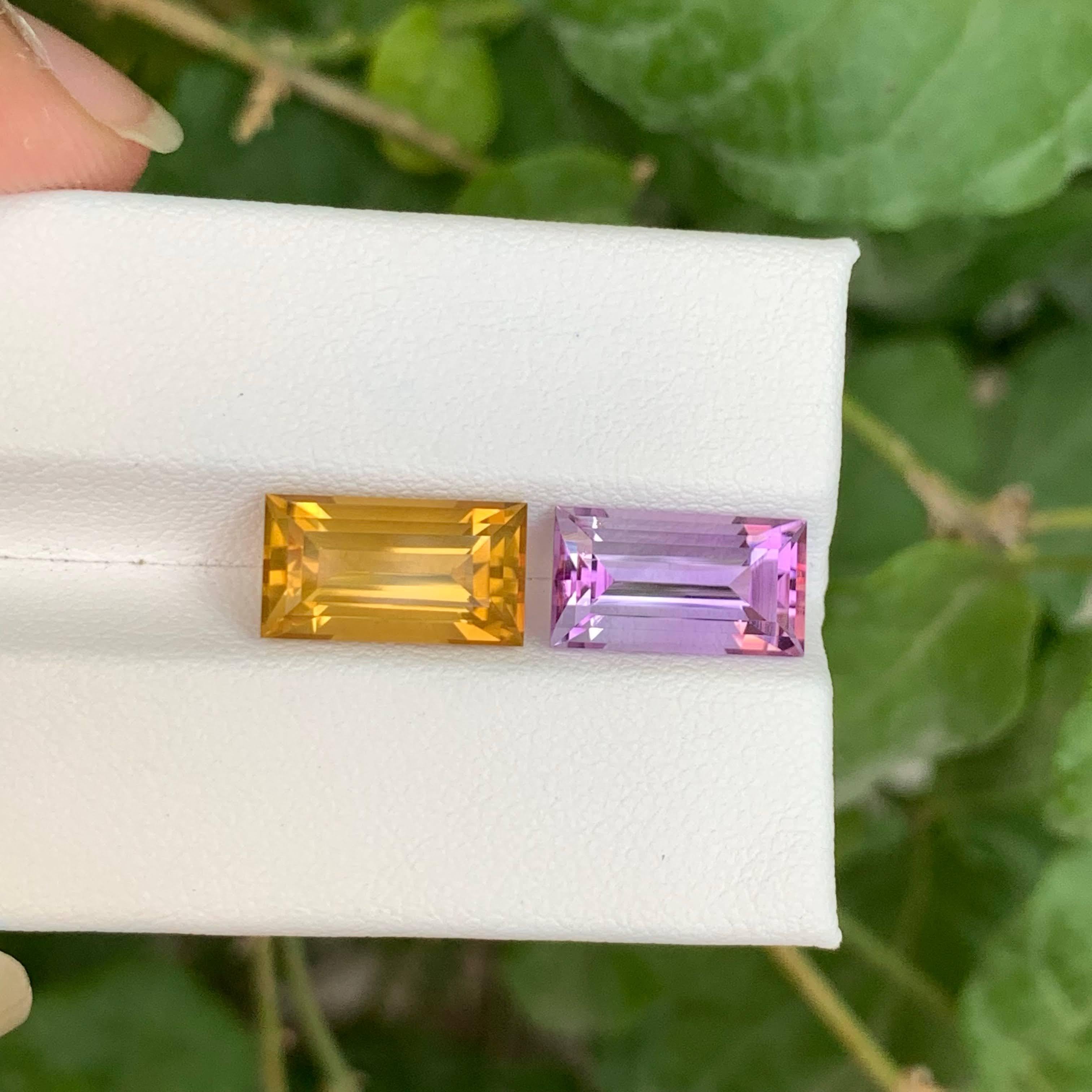 7.55 Carat Loose Reverse Pairs Loose Amethyst Citrine Baguette Shape from Brazil For Sale 3