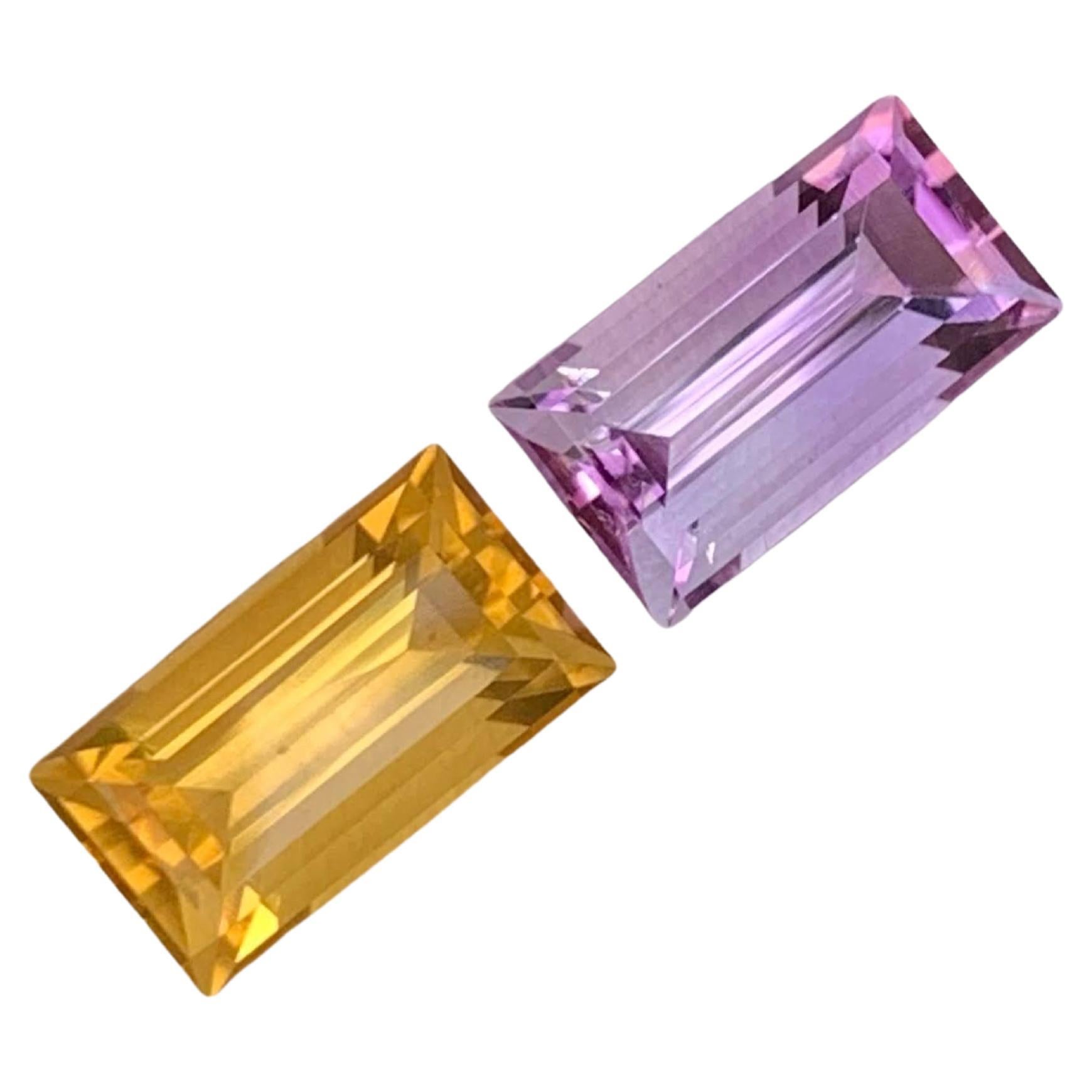 7.55 Carat Loose Reverse Pairs Loose Amethyst Citrine Baguette Shape from Brazil For Sale