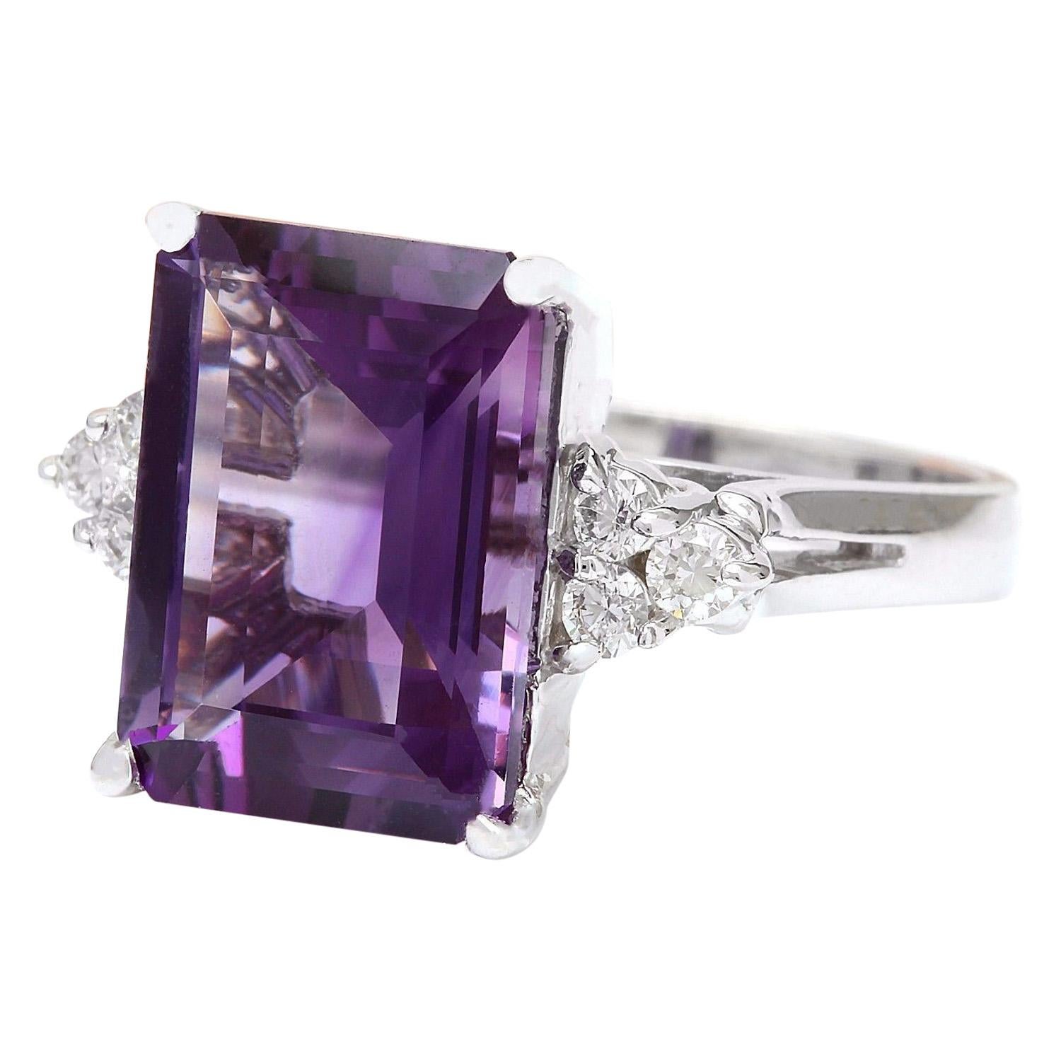 7.55 Carat Natural Amethyst 14K Solid White Gold Diamond Ring
 Item Type: Ring
 Item Style: Cocktail
 Material: 14K White Gold
 Mainstone: Amethyst
 Stone Color: Purple
 Stone Weight: 6.25 Carat
 Stone Shape: Emerald
 Stone Quantity: 1
 Stone