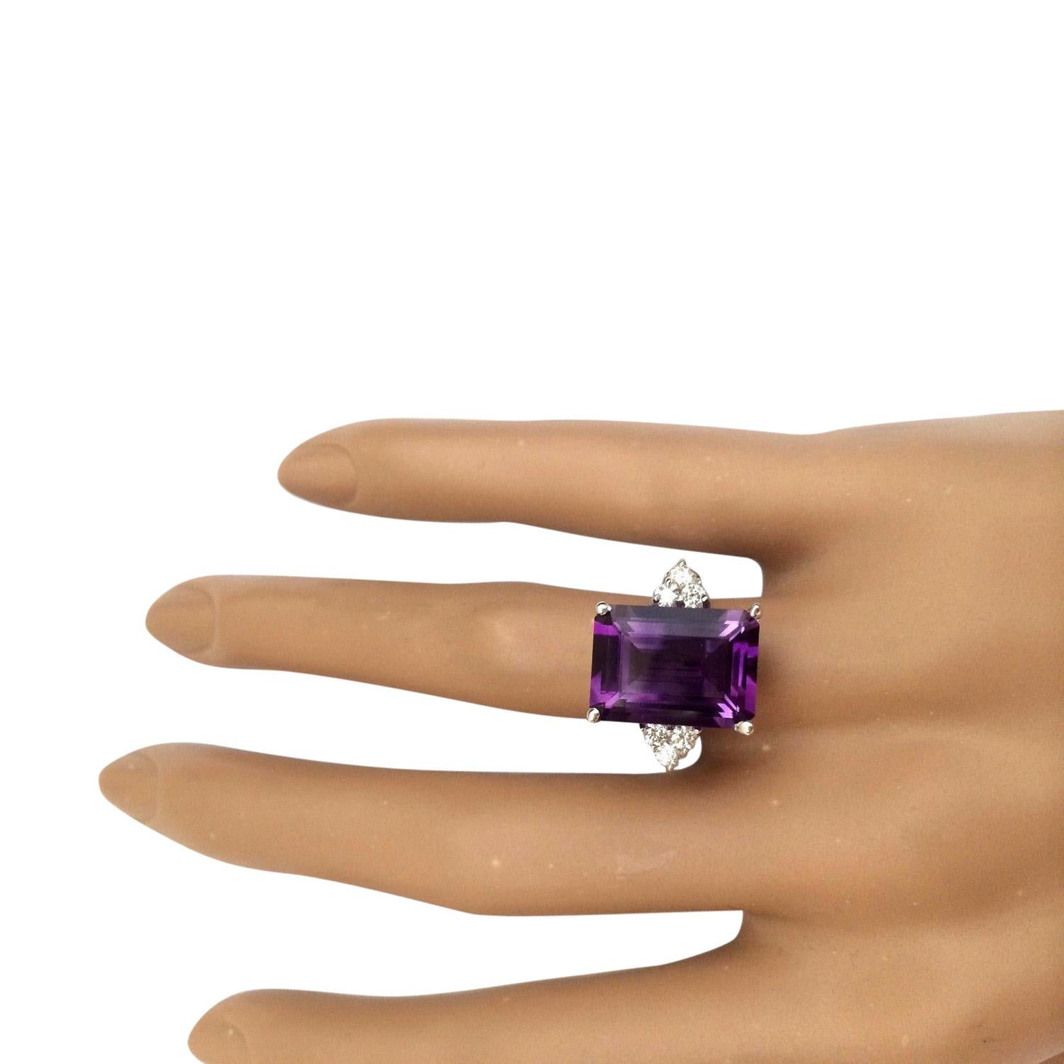 Emerald Cut Amethyst Diamond Ring In 14 Karat Solid White Gold  For Sale