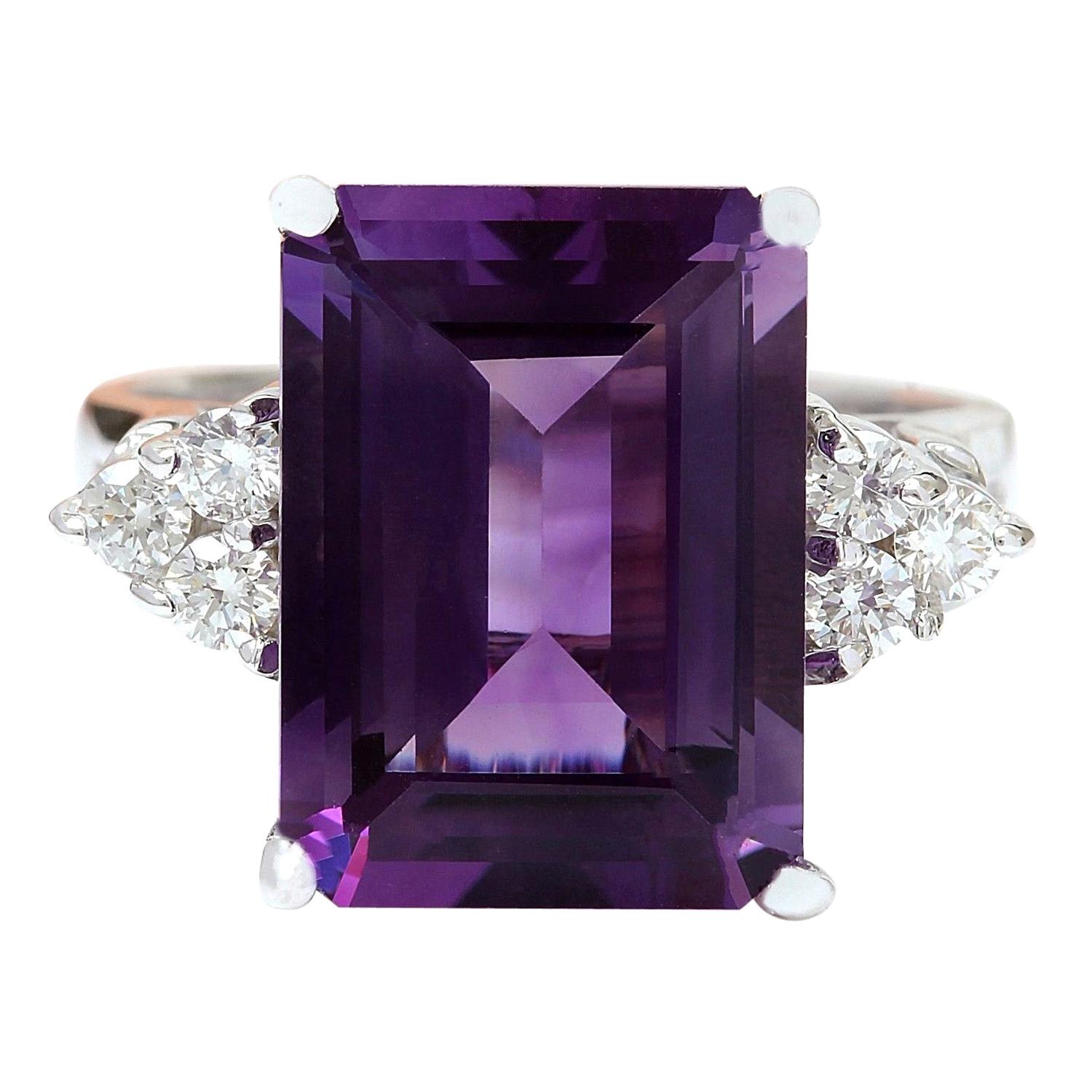 Amethyst Diamond Ring In 14 Karat Solid White Gold  For Sale