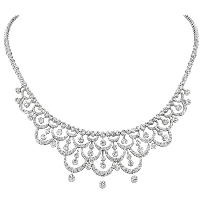 7.55 Carat Natural Diamond Necklace by Designer 14 Karat White Gold G SI For Sale