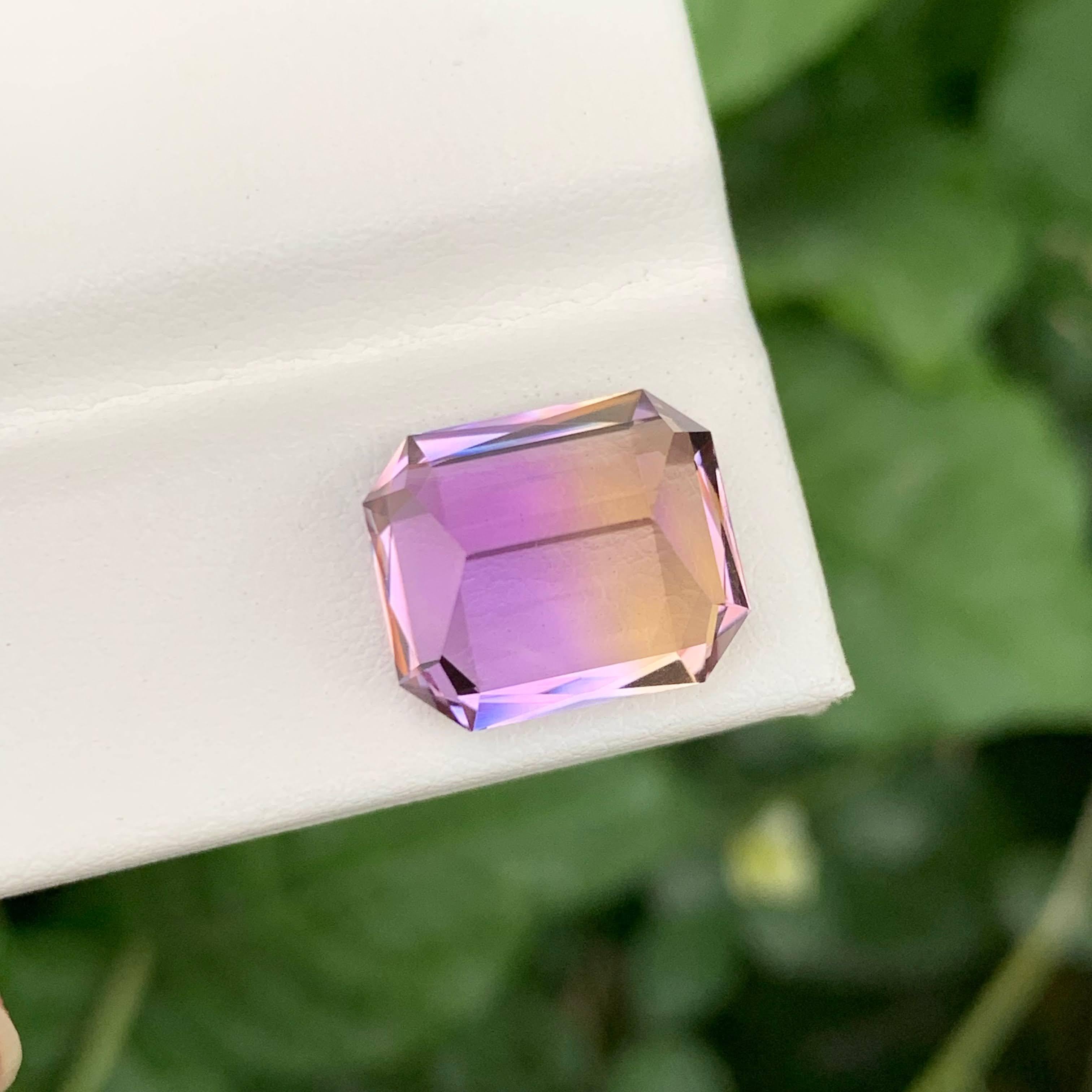 Modern 7.55 Carat Natural Loose Bi Color Ametrine Stone Emerald Cut Bolivian Gemstone For Sale