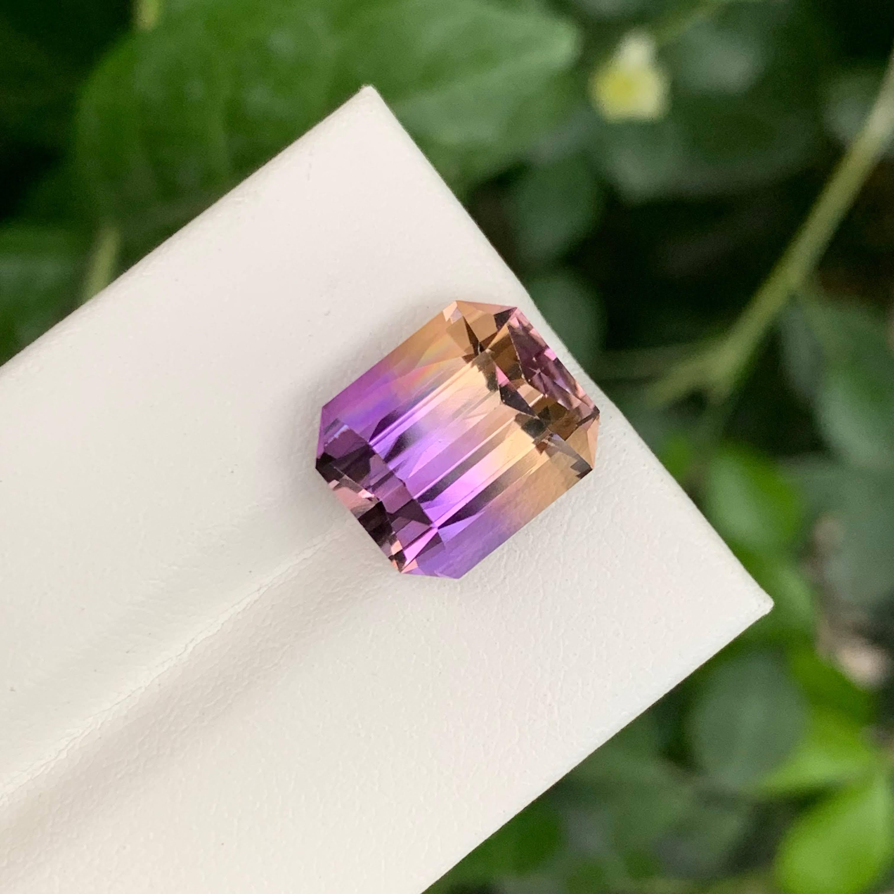 Women's or Men's 7.55 Carat Natural Loose Bi Color Ametrine Stone Emerald Cut Bolivian Gemstone For Sale